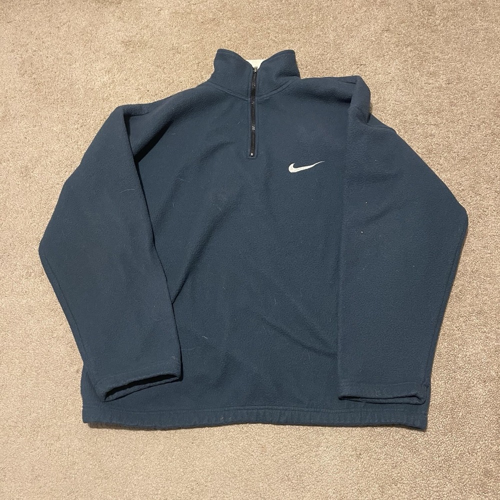 Vintage Nike Sweater Mens X-Large Blue 1/4 Zip Fleece Pullover Long Sleeve 90s